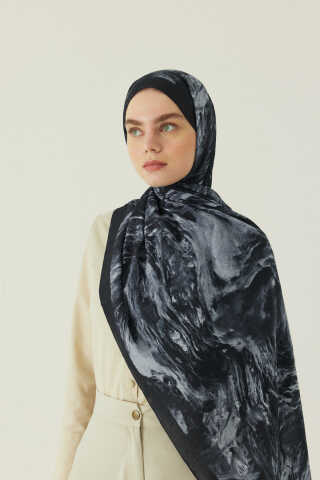 Mermer Desenli Şal Siyah - 1