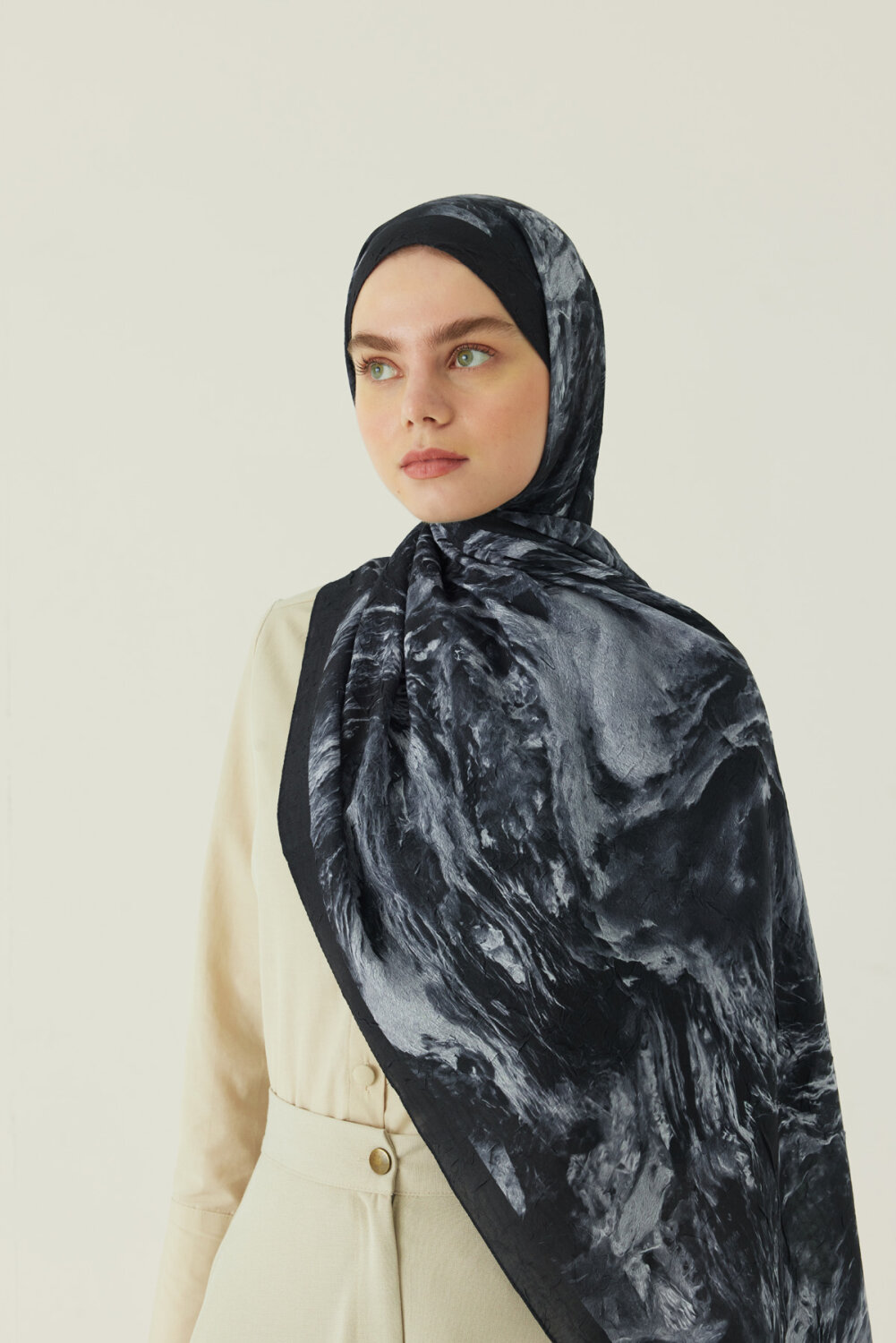 Mermer Desenli Şal Siyah - 1