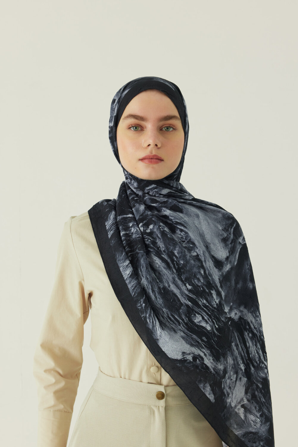 Mermer Desenli Şal Siyah - 2