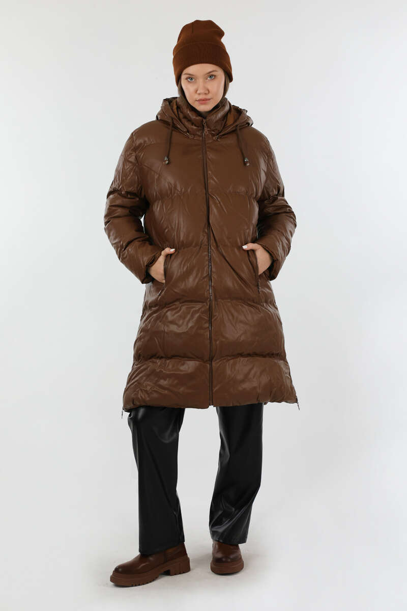 Midi Boy Şişme Mont Kahverengi