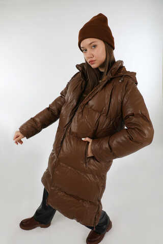 Midi Boy Şişme Mont Kahverengi - 4