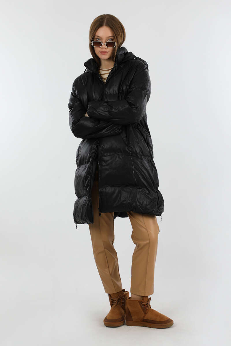 Midi Boy Şişme Mont Siyah