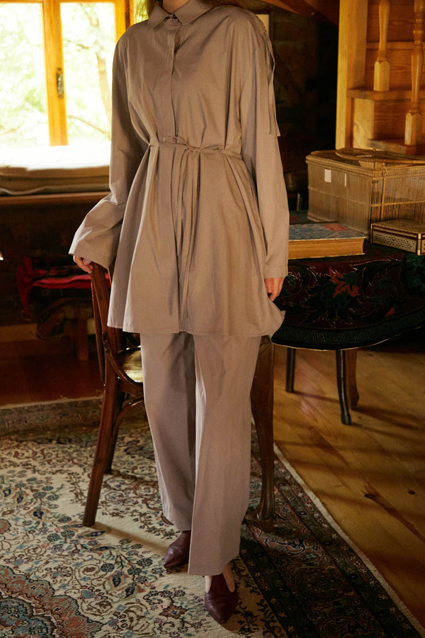 Mink Trouser Set with Gathered Shoulder Detail - 3