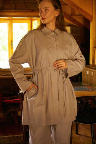 Mink Trouser Set with Gathered Shoulder Detail - 4