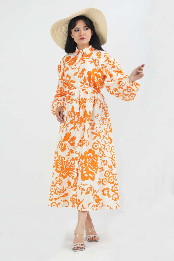 Mixed Pattern Dress Orange - 1