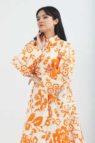 Mixed Pattern Dress Orange - 2