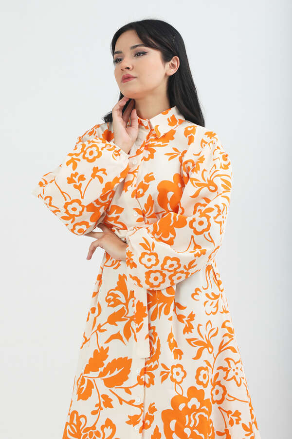 Mixed Pattern Dress Orange - 2