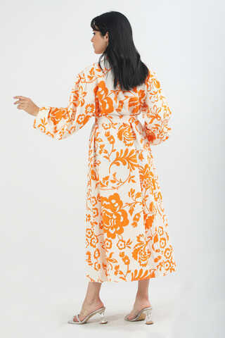Mixed Pattern Dress Orange - 4