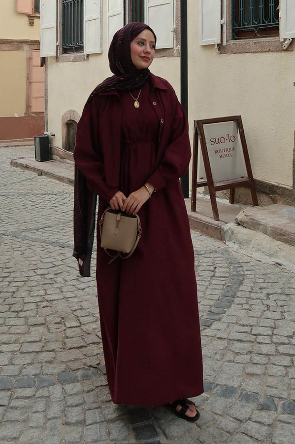 Modal Shirted Set Burgundy - 1