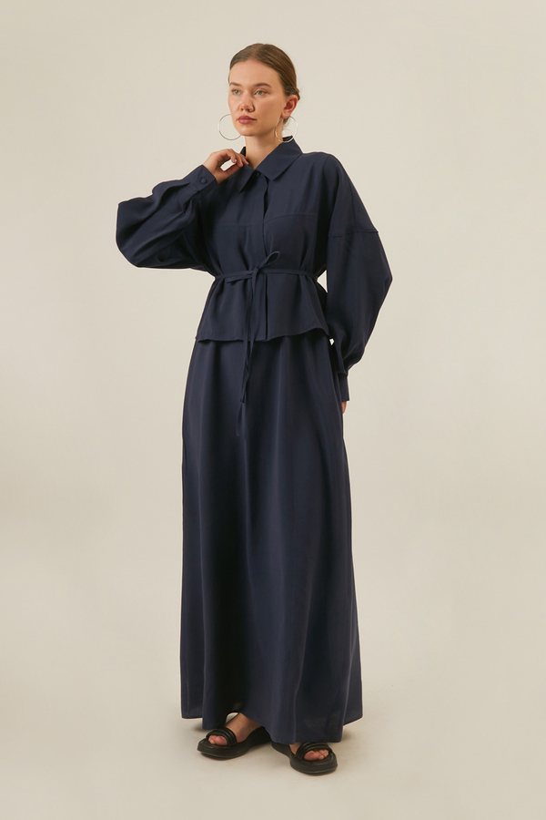 Modal Shirted Set Navy Blue - 11