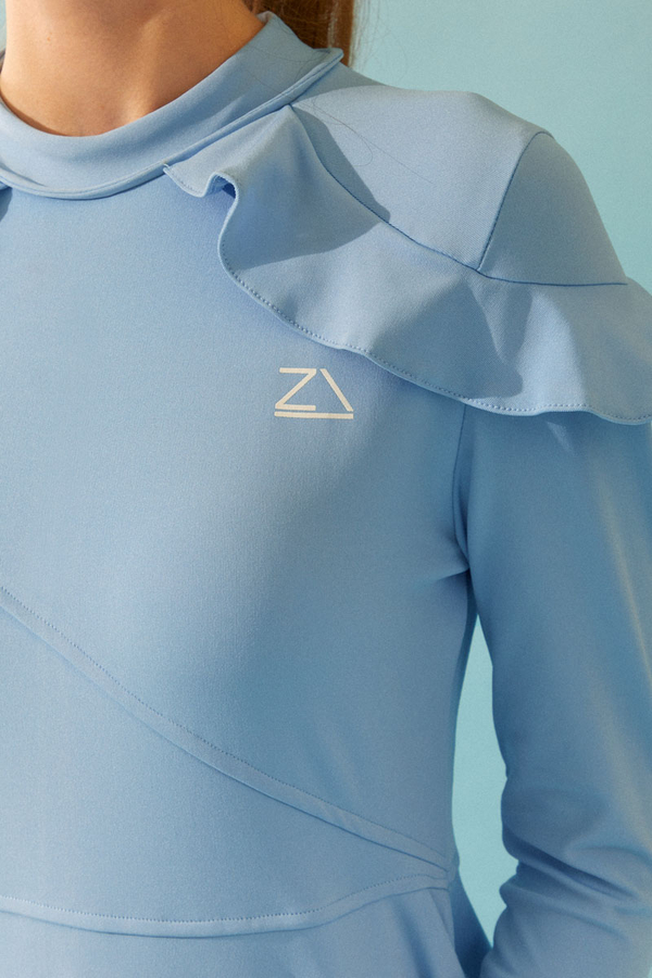 Modest Swimsuit Set with Ruffled Shoulders Baby Blue - 4