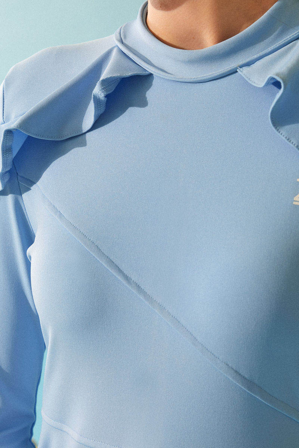 Modest Swimsuit Set with Ruffled Shoulders Baby Blue - 14