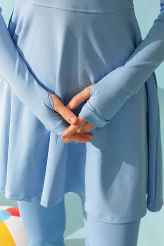 Modest Swimsuit Set with Ruffled Shoulders Baby Blue - 13