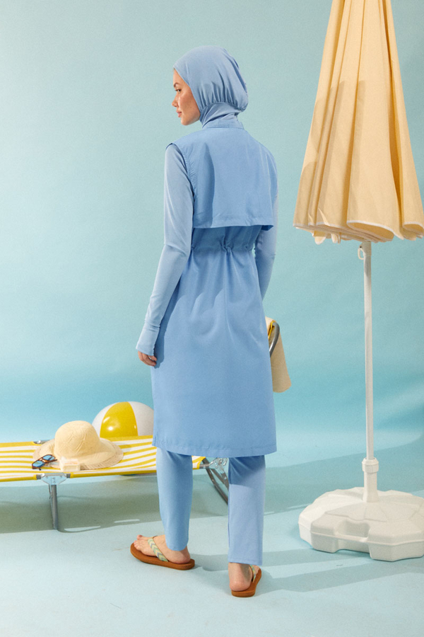 Modest Swimsuit with Vest in Baby Blue - 5