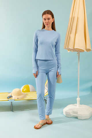 Modest Swimsuit with Vest in Baby Blue - 3