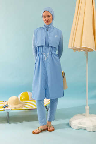 Modest Swimsuit with Vest in Baby Blue - 1