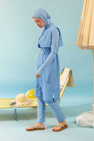 Modest Swimsuit with Vest in Baby Blue - 4