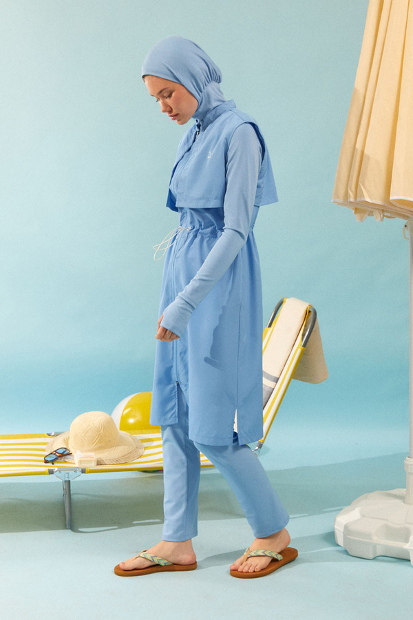 Modest Swimsuit with Vest in Baby Blue - 4
