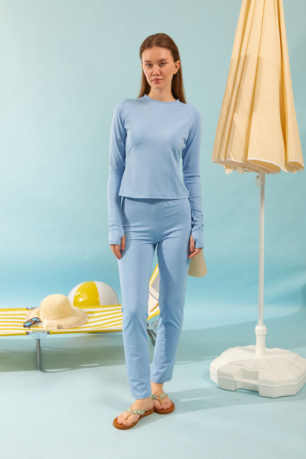 Modest Swimsuit with Vest in Baby Blue - 3