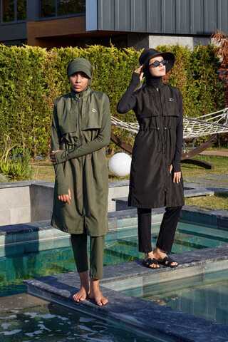 Modest Swimsuit with Vest in Black - 6