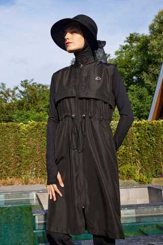 Modest Swimsuit with Vest in Black - 9