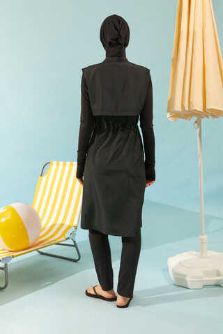 Modest Swimsuit with Vest in Black - 5