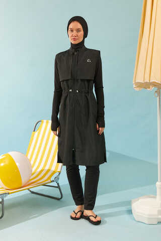 Modest Swimsuit with Vest in Black - 1