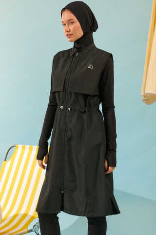 Modest Swimsuit with Vest in Black - 2