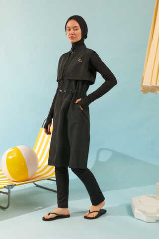 Modest Swimsuit with Vest in Black - 3