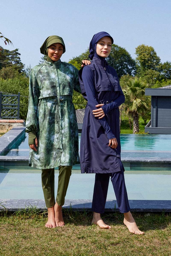 Modest Swimsuit with Vest in Dark Navy - 10