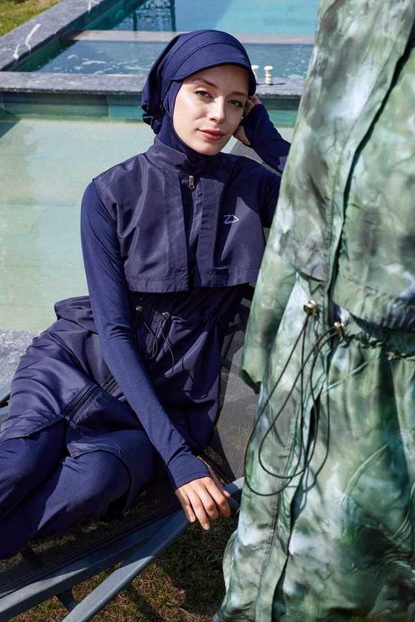 Modest Swimsuit with Vest in Dark Navy - 12