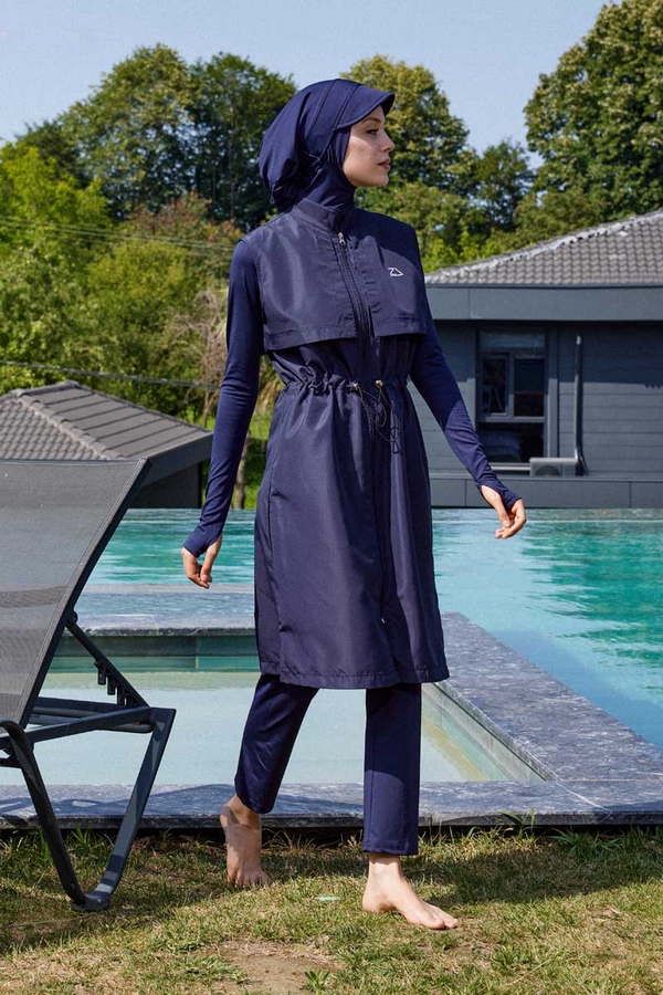 Modest Swimsuit with Vest in Dark Navy - 6