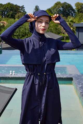 Modest Swimsuit with Vest in Dark Navy - 11