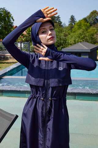 Modest Swimsuit with Vest in Dark Navy - 7