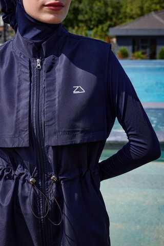 Modest Swimsuit with Vest in Dark Navy - 13