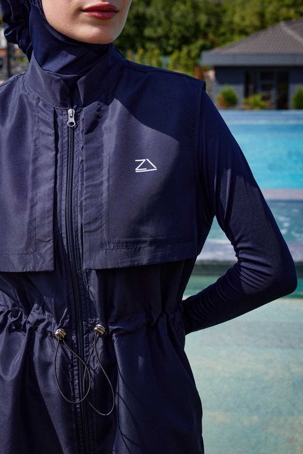 Modest Swimsuit with Vest in Dark Navy - 13