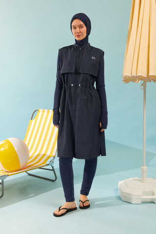 Modest Swimsuit with Vest in Dark Navy - 1