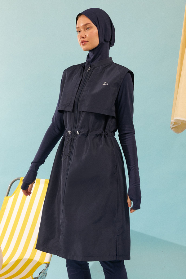 Modest Swimsuit with Vest in Dark Navy - 3