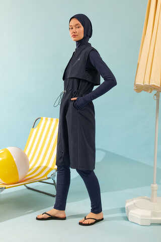 Modest Swimsuit with Vest in Dark Navy - 4
