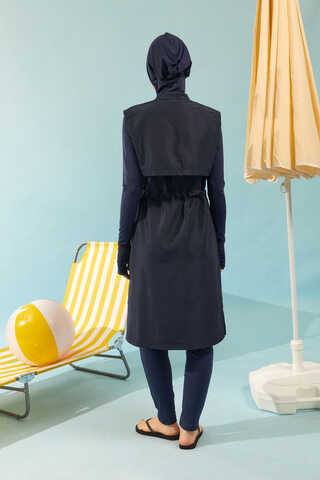 Modest Swimsuit with Vest in Dark Navy - 5