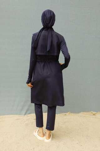 Modest Swimsuit with Vest in Dark Navy - 14