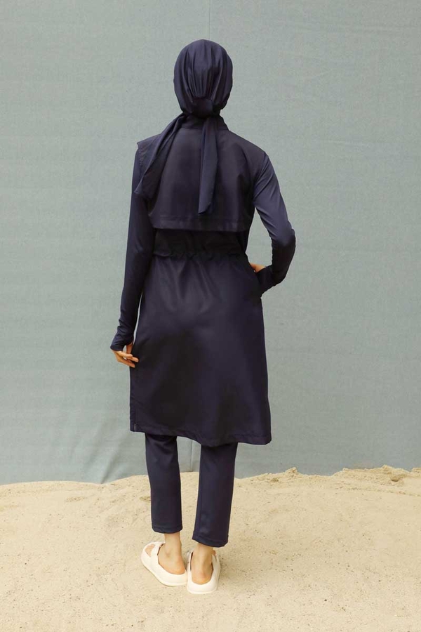 Modest Swimsuit with Vest in Dark Navy - 14