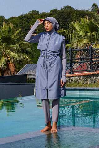 Modest Swimsuit with Vest in Grey - 1