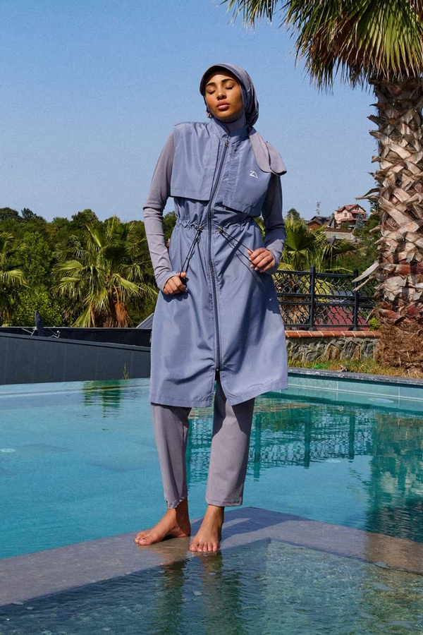 Modest Swimsuit with Vest in Grey - 4