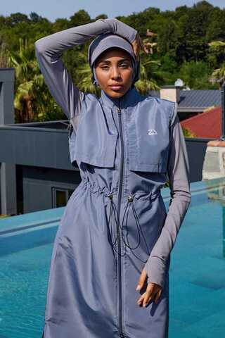 Modest Swimsuit with Vest in Grey - 2