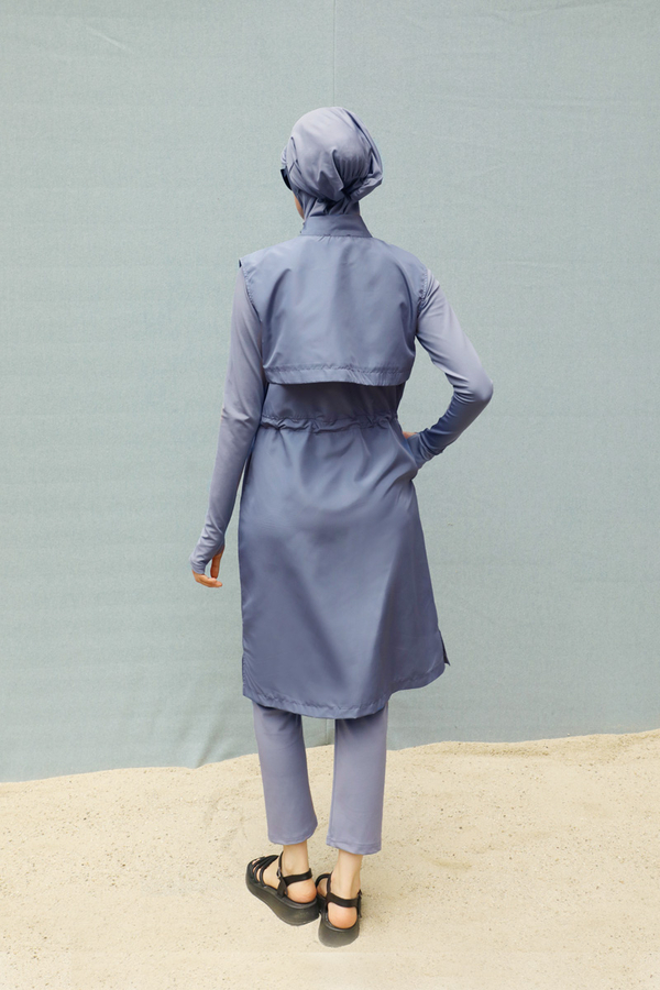 Modest Swimsuit with Vest in Grey - 10