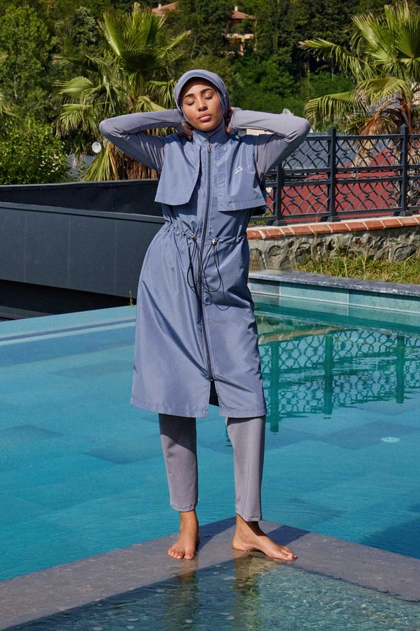 Modest Swimsuit with Vest in Grey - 6