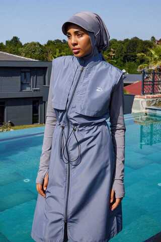 Modest Swimsuit with Vest in Grey - 8