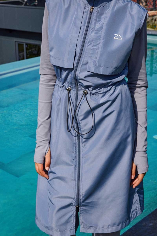Modest Swimsuit with Vest in Grey - 5