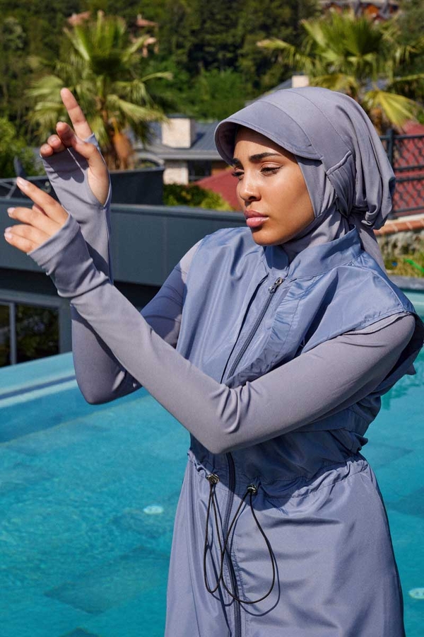 Modest Swimsuit with Vest in Grey - 3